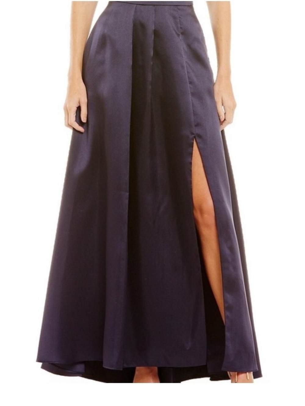 Belle Badgley Mischka Navy Satin Pleated Maxi Ball Skirt Size 2 NWT